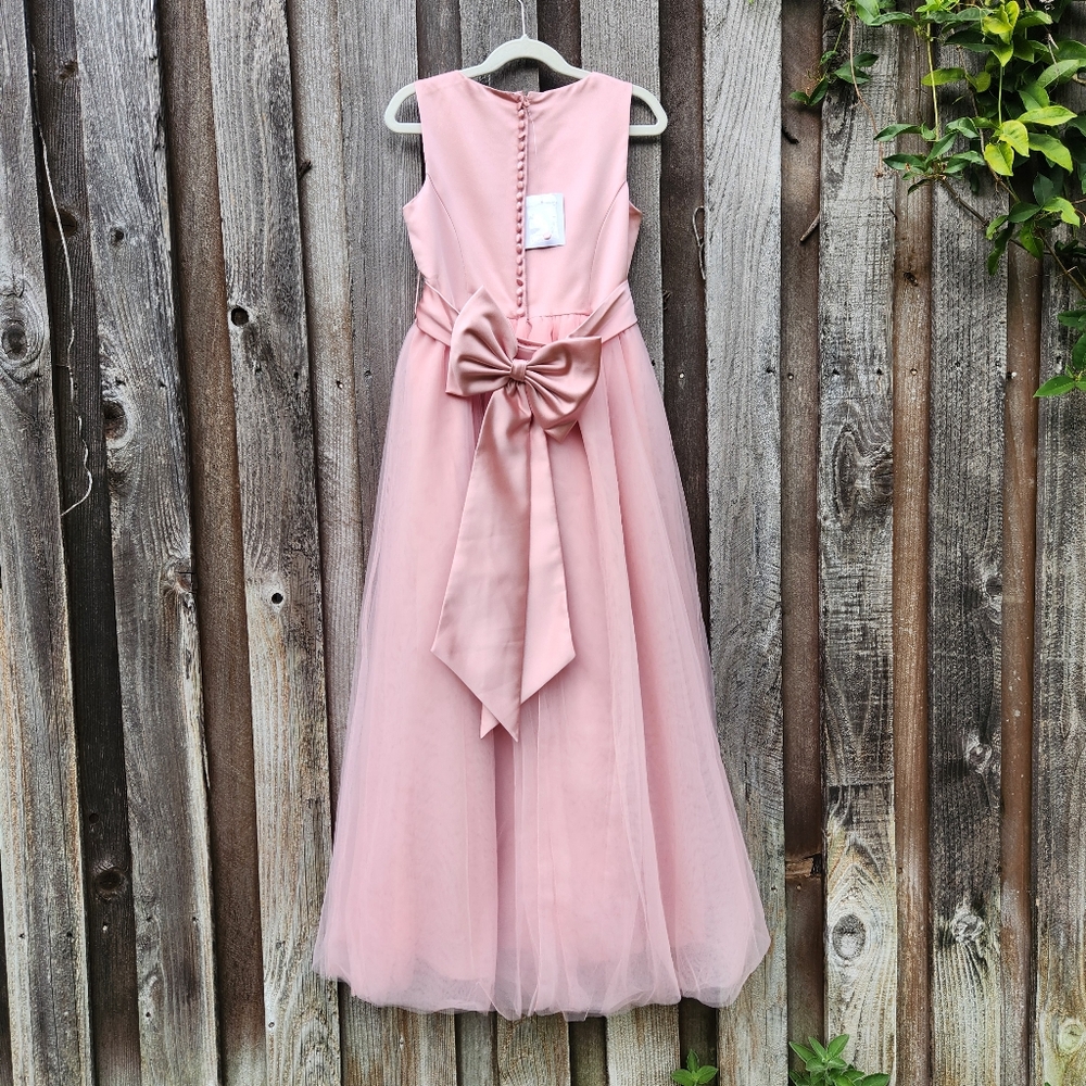 David's Bridal Satin Flower Girl Dress with Tulle Skirt - Ballet - Girls Size 8 - Picture 7 of 11